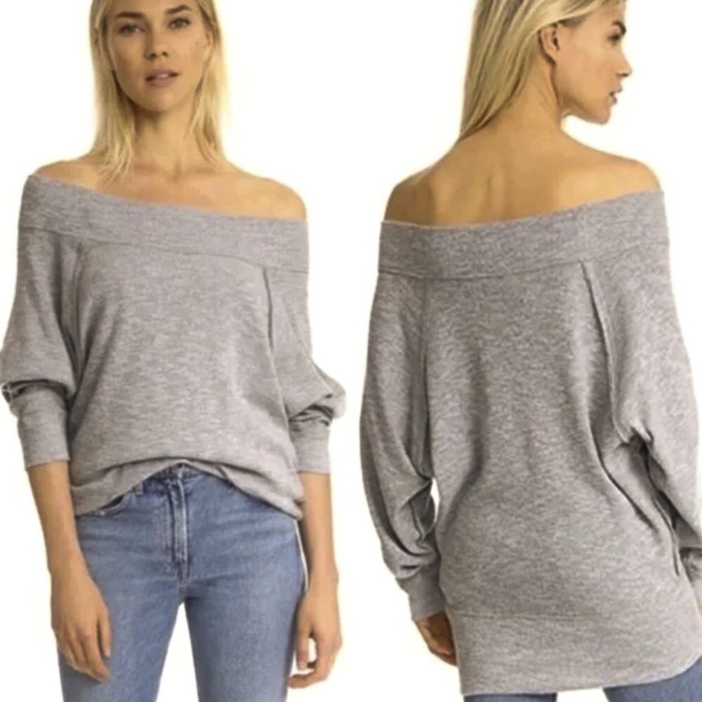 Free People We the Free Palisades Off-the-Shoulder Top Gray Heather Sz S - NWOT